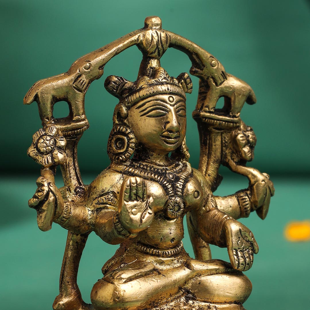 Brass Goddess Sitting Gaja Lakshmi Idol (3.5 Inch) Vedansh Craft