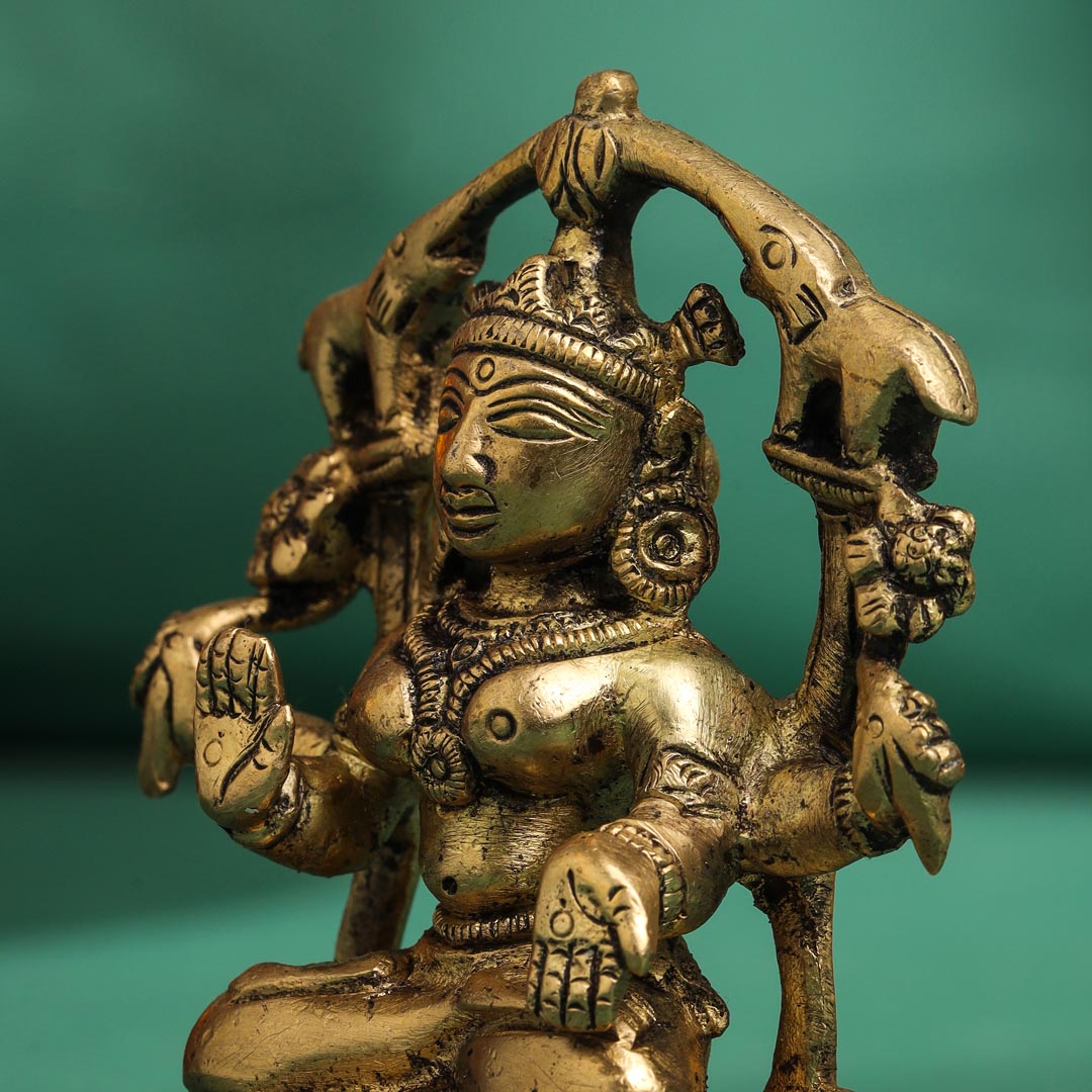 Brass Goddess Sitting Gaja Lakshmi Idol (3.5 Inch) Vedansh Craft