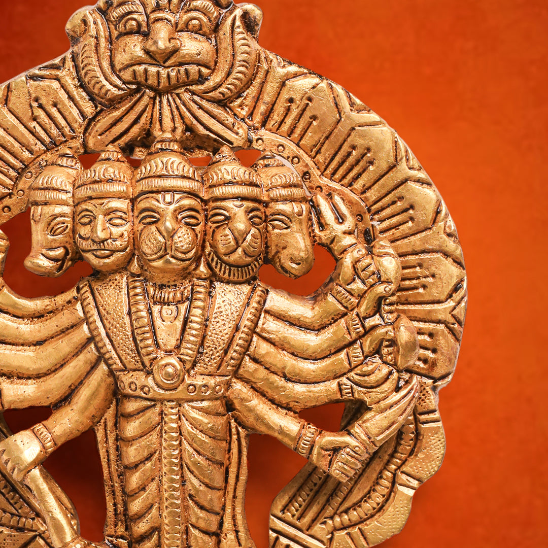 Brass Panchmukhi Hanuman Wall Hanging (4 Inch) Vedansh Craft