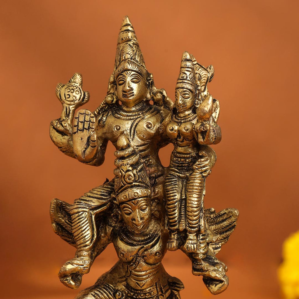 Brass Garuda, Vishnu & Lakshmi Idol (5.5 Inch) Vedansh Craft