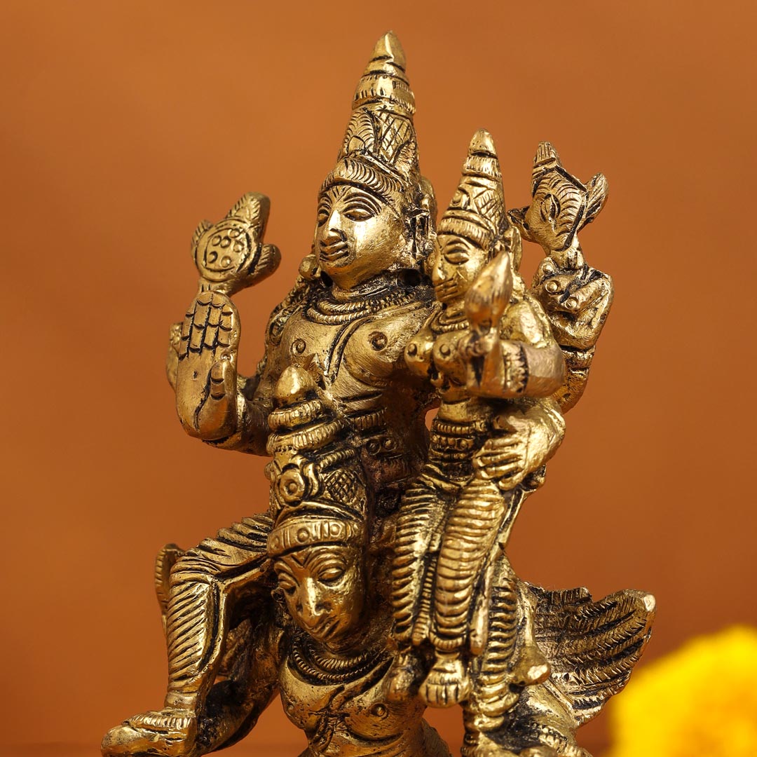 Brass Garuda, Vishnu & Lakshmi Idol (5.5 Inch) Vedansh Craft