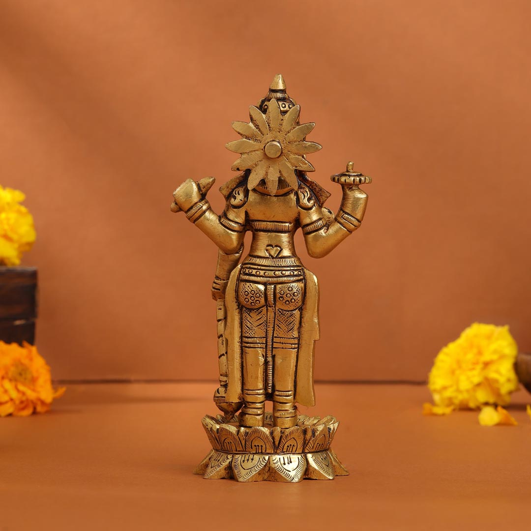 Brass Superfine Lord Vishnu On Lotus Idol (6 Inch) Vedansh Craft