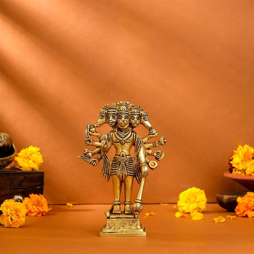 Brass Panchmukhi Standing Hanuman Idol (6.5 Inch) Vedansh Craft