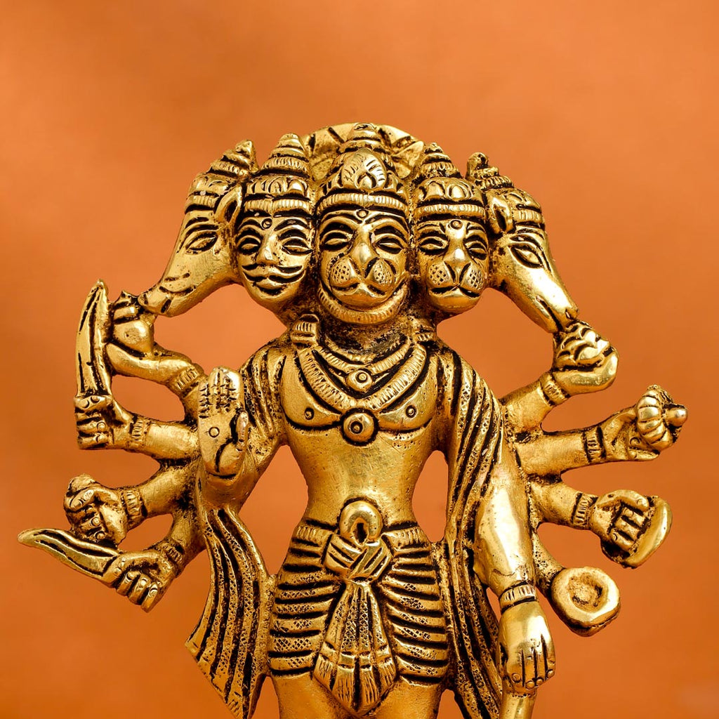 Brass Panchmukhi Standing Hanuman Idol (6.5 Inch) Vedansh Craft