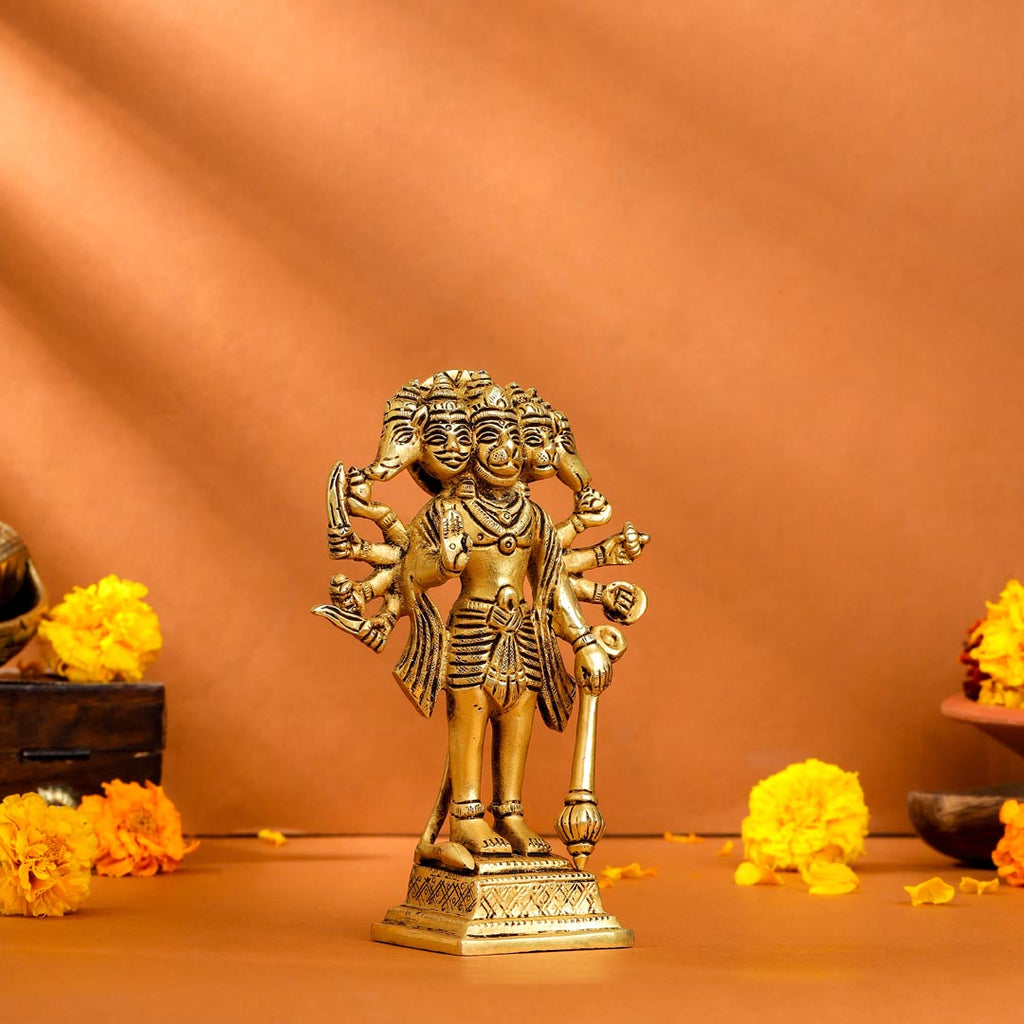 Brass Panchmukhi Standing Hanuman Idol (6.5 Inch) Vedansh Craft