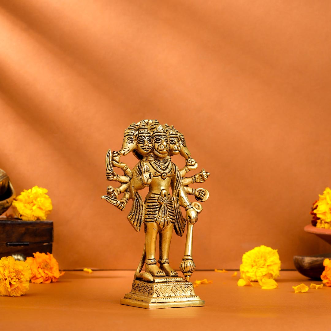 Brass Panchmukhi Standing Hanuman Idol (6.5 Inch) Vedansh Craft