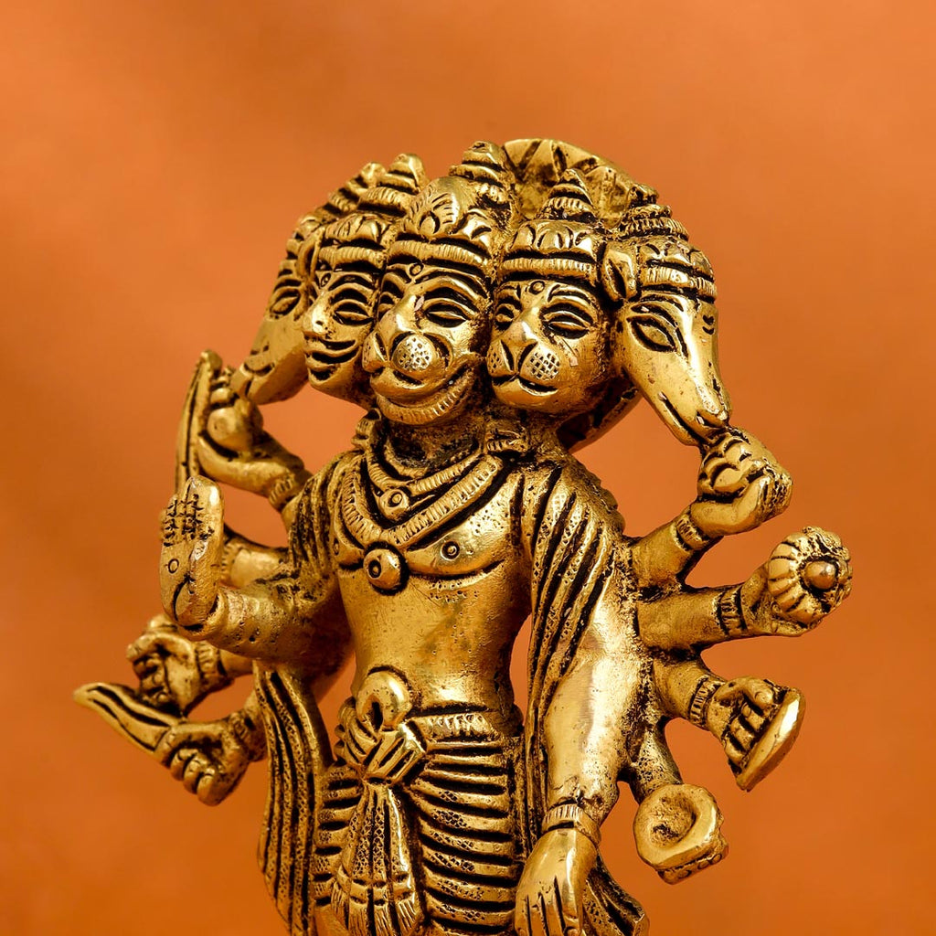 Brass Panchmukhi Standing Hanuman Idol (6.5 Inch) Vedansh Craft
