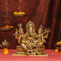 Brass Superfine Sitting Ganesha With Riddhi Siddhi Idol (12 Inch) Vedansh Craft