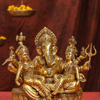 Brass Superfine Sitting Ganesha With Riddhi Siddhi Idol (12 Inch) Vedansh Craft