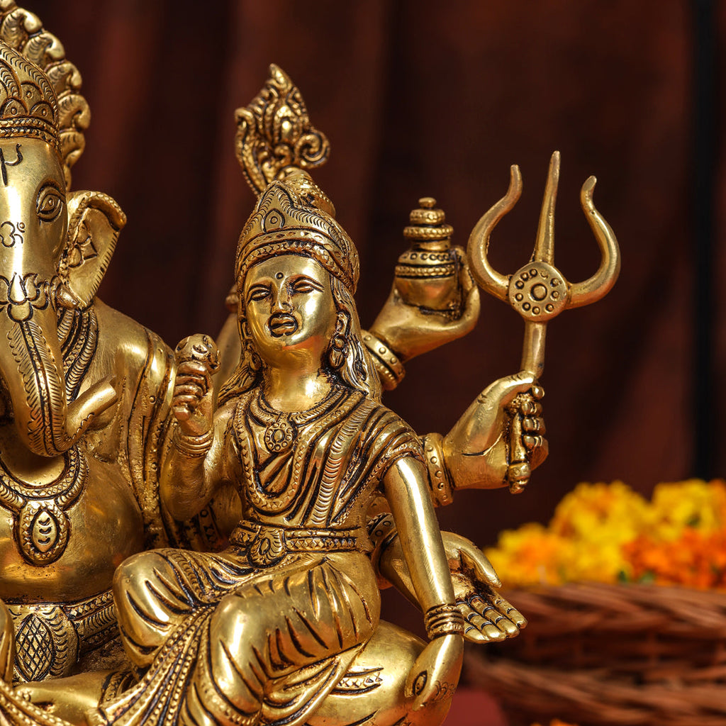 Brass Superfine Sitting Ganesha With Riddhi Siddhi Idol (12 Inch) Vedansh Craft