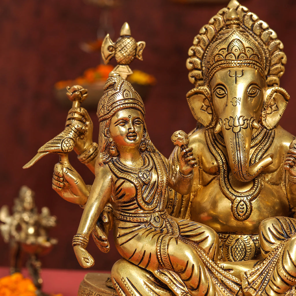 Brass Superfine Sitting Ganesha With Riddhi Siddhi Idol (12 Inch) Vedansh Craft