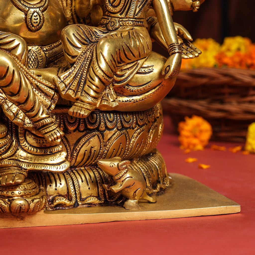 Brass Superfine Sitting Ganesha With Riddhi Siddhi Idol (12 Inch) Vedansh Craft