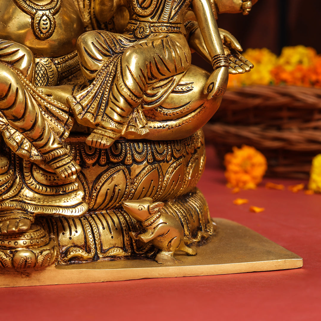 Brass Superfine Sitting Ganesha With Riddhi Siddhi Idol (12 Inch) Vedansh Craft