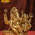 Brass Superfine Sitting Ganesha With Riddhi Siddhi Idol (12 Inch) Vedansh Craft