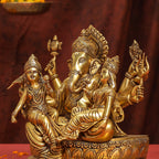 Brass Superfine Sitting Ganesha With Riddhi Siddhi Idol (12 Inch) Vedansh Craft