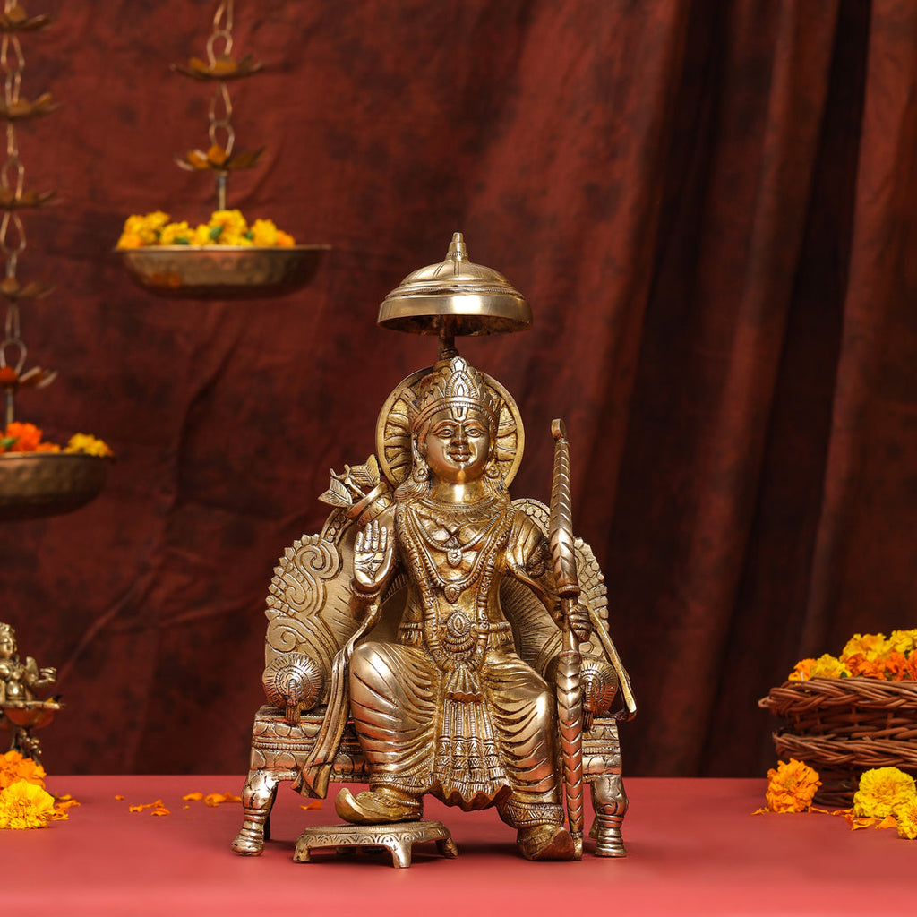 Brass Lord Ram On Throne (Singhasan) Idol (15 Inch) Vedansh Craft