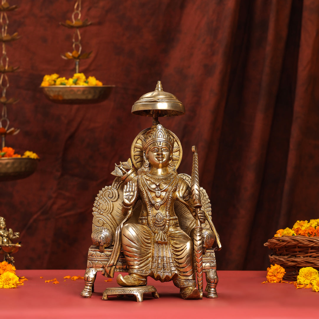 Brass Lord Ram On Throne (Singhasan) Idol (15 Inch) Vedansh Craft