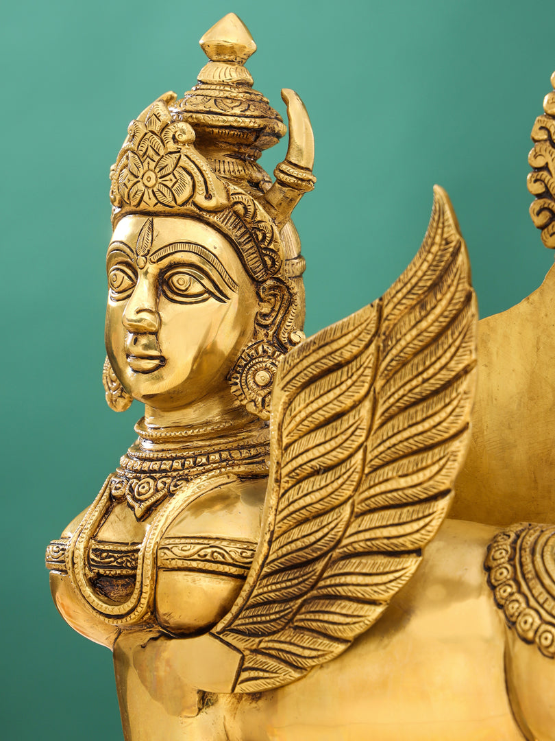 Brass Superfine Kamdhenu Cow With Calf Idol (17 Inch) Vedansh Craft