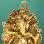 Brass Sitting Ganesha On Throne (Singhasan) Idol (16 Inch) Vedansh Craft