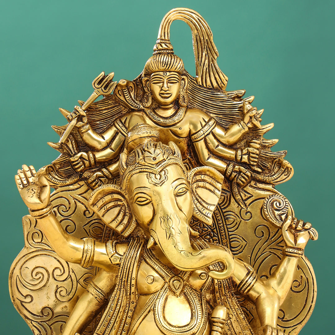 Brass Sitting Ganesha On Throne (Singhasan) Idol (16 Inch) Vedansh Craft
