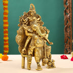 Brass Sitting Ganesha On Throne (Singhasan) Idol (16 Inch) Vedansh Craft