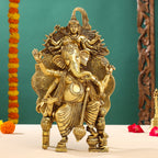 Brass Sitting Ganesha On Throne (Singhasan) Idol (16 Inch) Vedansh Craft