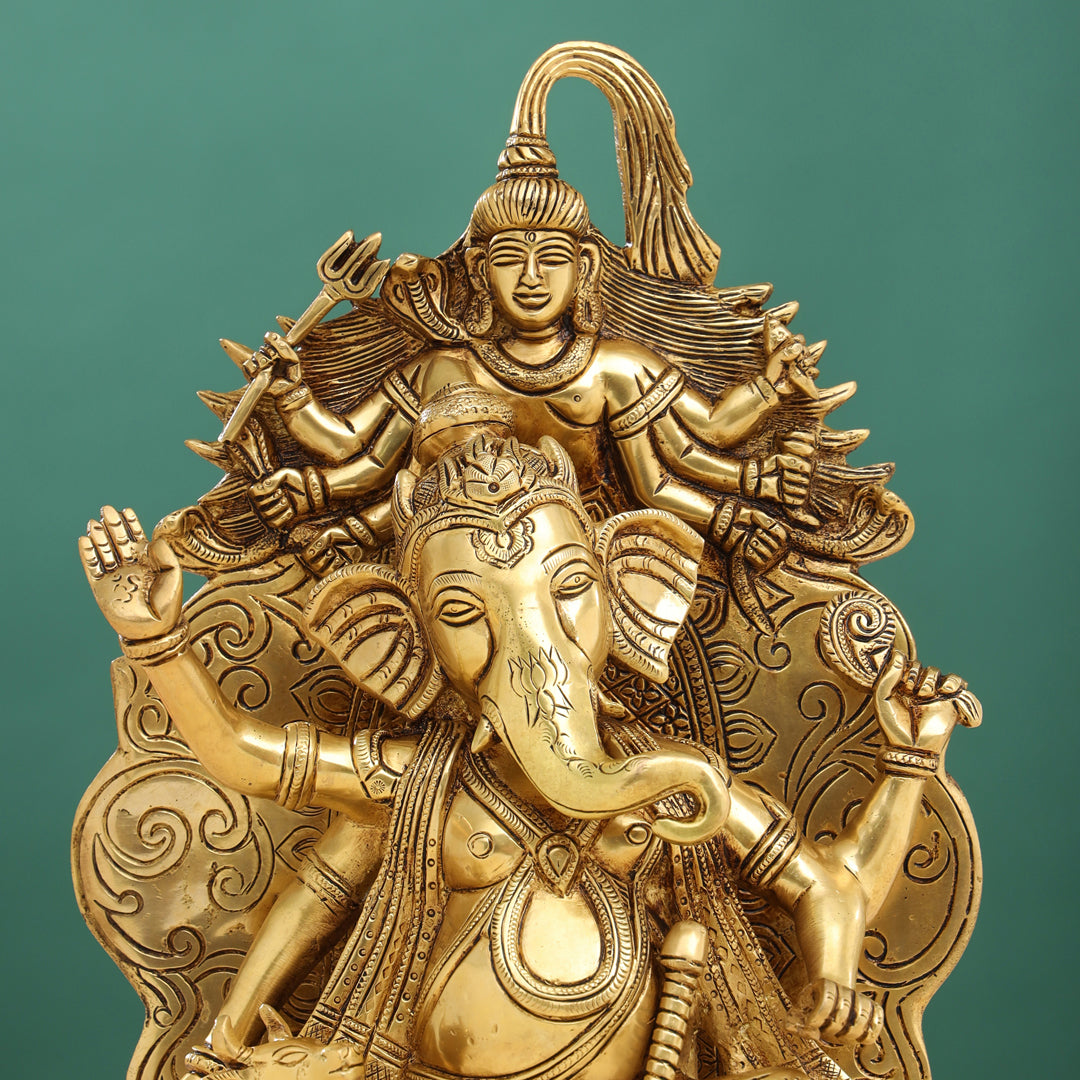 Brass Sitting Ganesha On Throne (Singhasan) Idol (16 Inch) Vedansh Craft