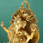 Brass Sitting Ganesha On Throne (Singhasan) Idol (16 Inch) Vedansh Craft