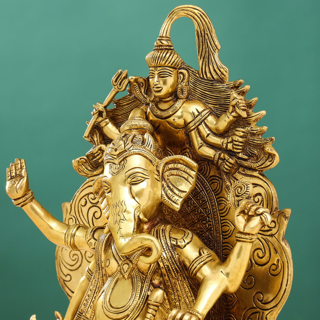 Brass Sitting Ganesha On Throne (Singhasan) Idol (16 Inch) Vedansh Craft