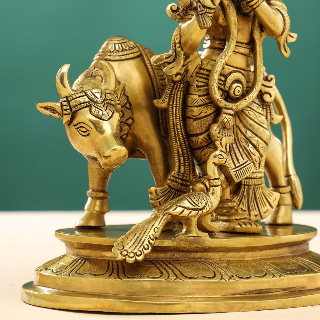 Brass Superfine Standing Lord Krishna With Cow Idol (13 Inch) Vedansh Craft