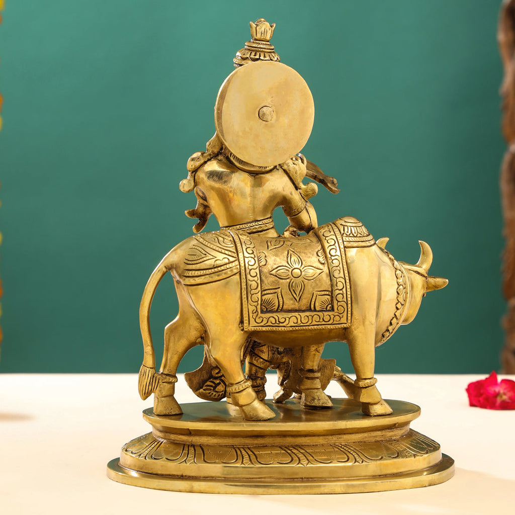 Brass Superfine Standing Lord Krishna With Cow Idol (13 Inch) Vedansh Craft