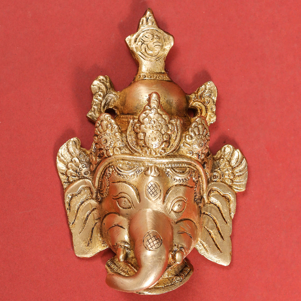 Brass Right Trunk Ganesha Face Wall Hanging (6 Inch) Vedansh Craft