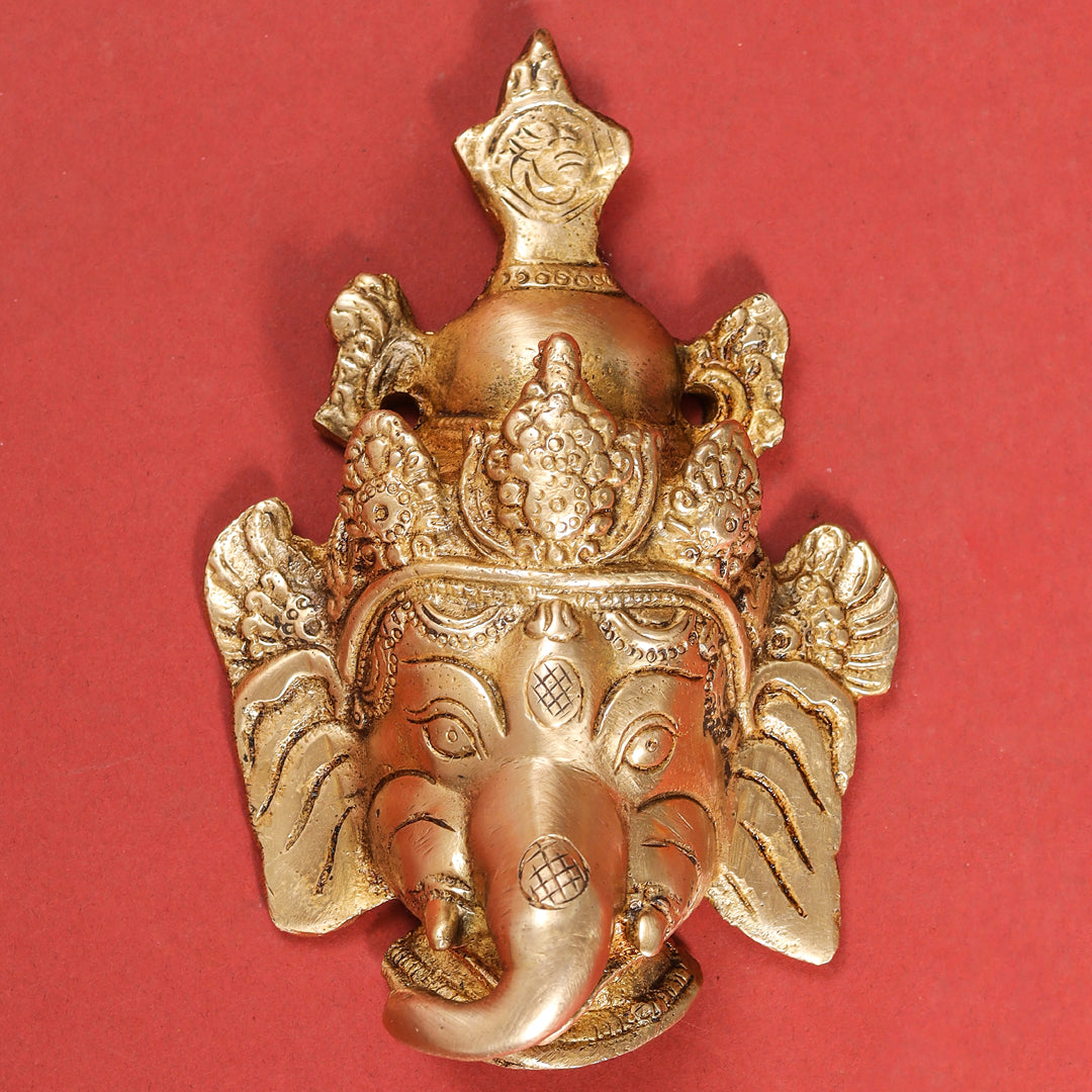 Brass Right Trunk Ganesha Face Wall Hanging (6 Inch) Vedansh Craft