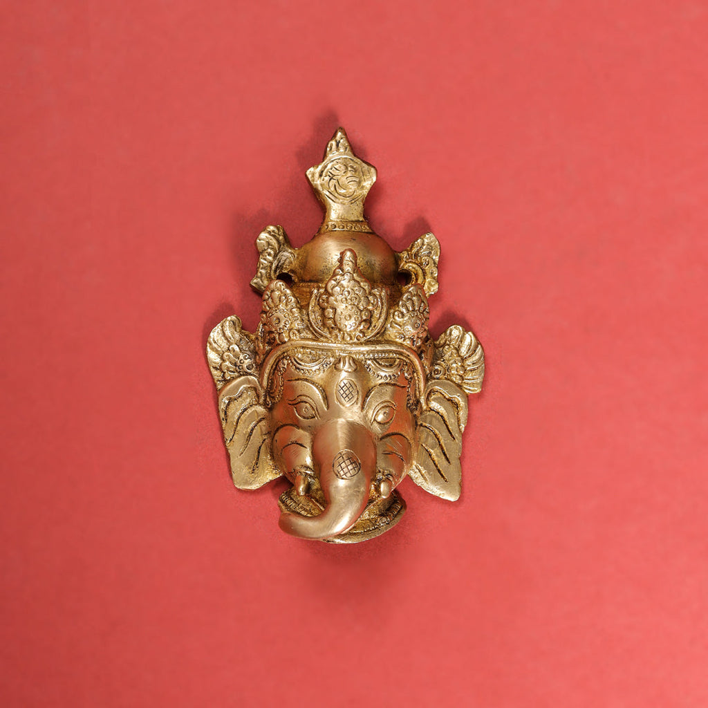 Brass Right Trunk Ganesha Face Wall Hanging (6 Inch) Vedansh Craft