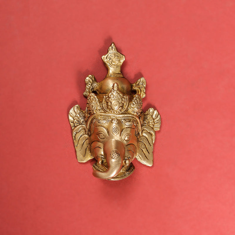 Brass Right Trunk Ganesha Face Wall Hanging (6 Inch) Vedansh Craft