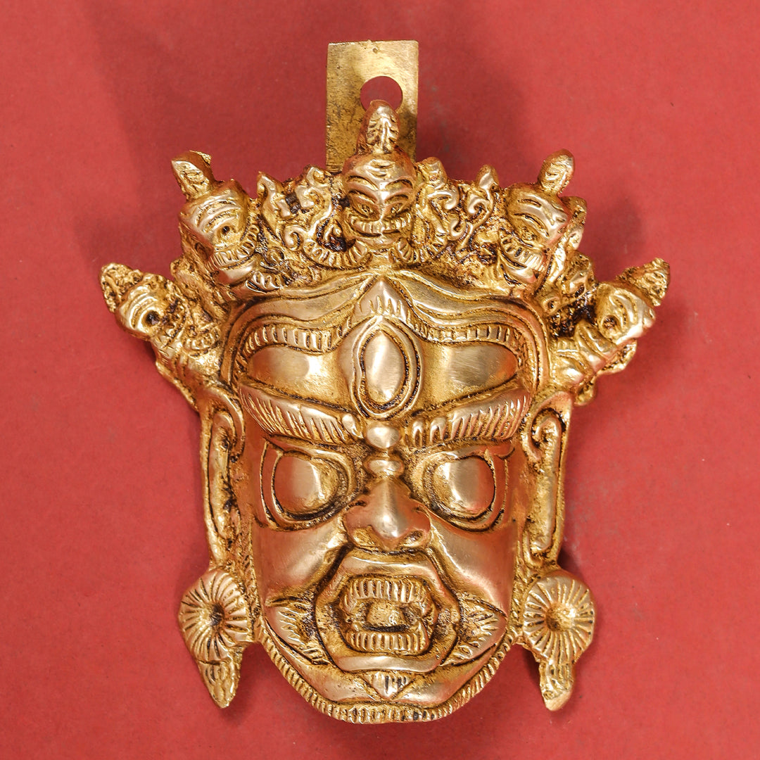 Brass Tibetan Buddhist Mahakala Mask Wall Hanging (5 Inch) Vedansh Craft