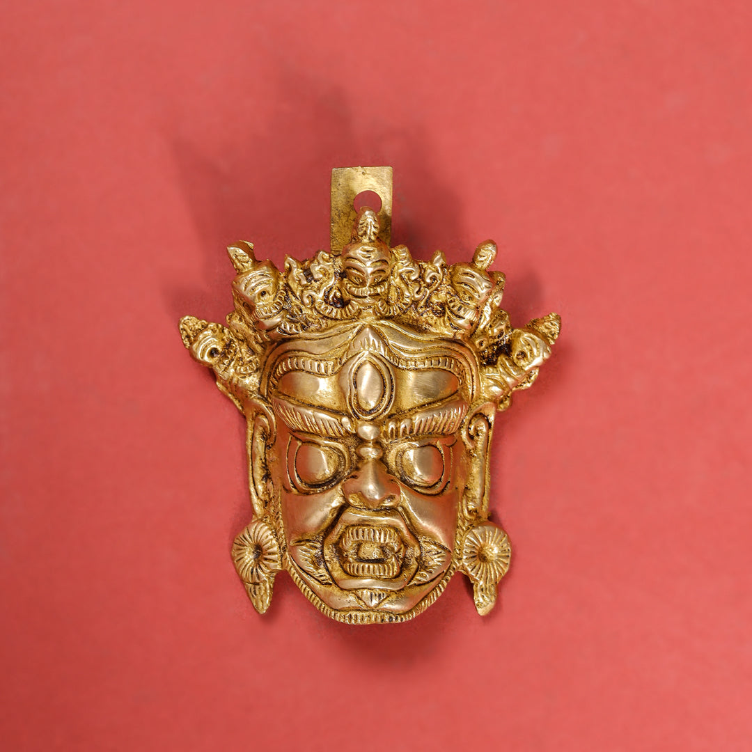 Brass Tibetan Buddhist Mahakala Mask Wall Hanging (5 Inch) Vedansh Craft