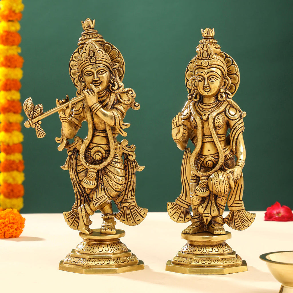 Brass Superfine Standing Radha krishna Idols Set (12 Inch) Vedansh Craft