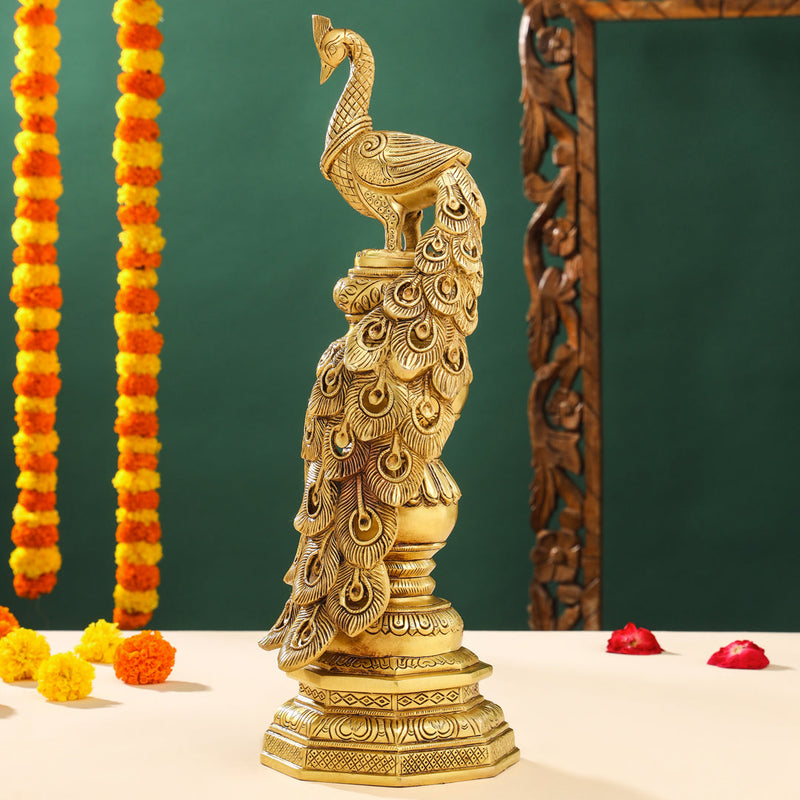 Brass Decorative Peacock Figurine (20 Inch) Vedansh Craft