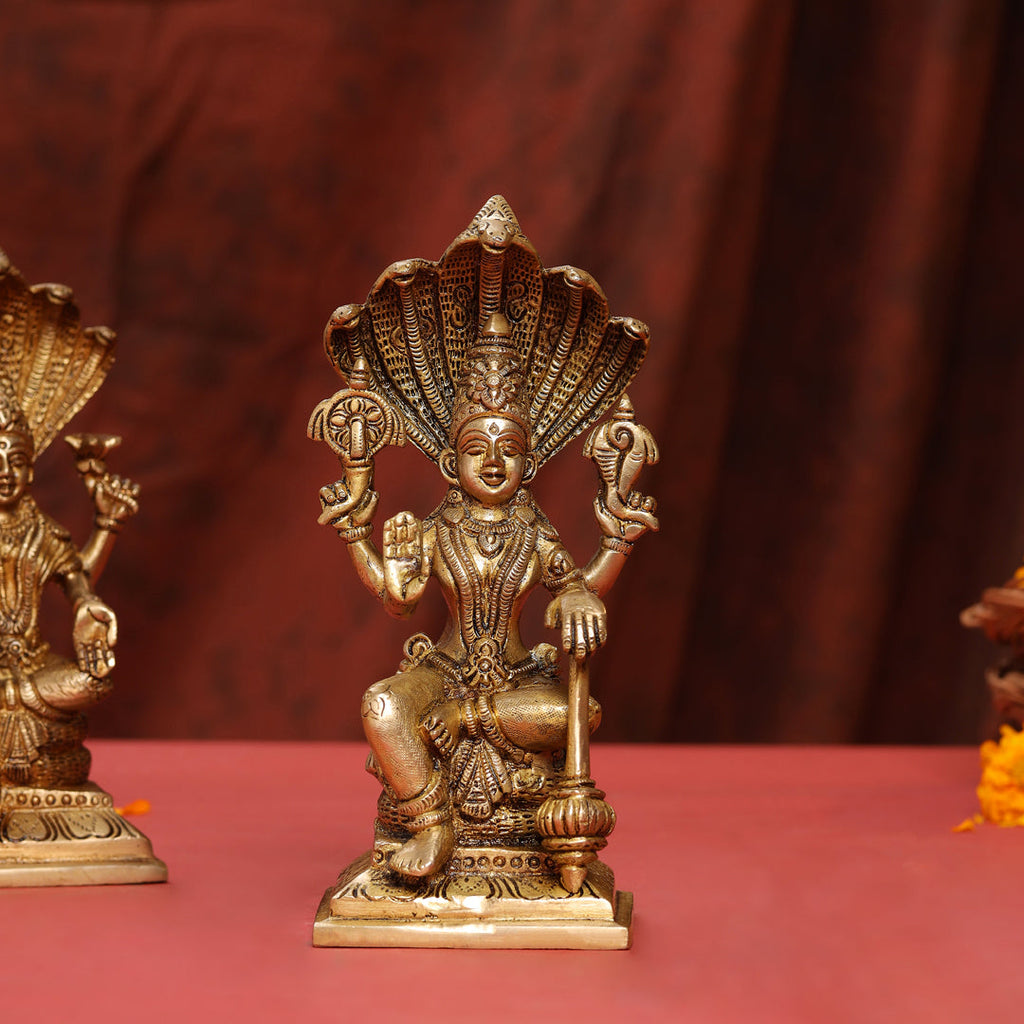 Brass Sitting Vishnu Lakshmi Set (8.5 Inch) Vedansh Craft