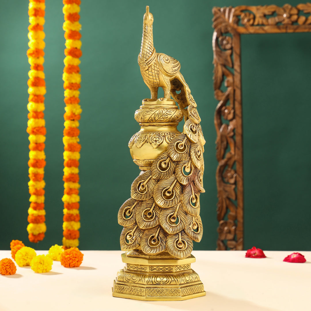 Brass Decorative Peacock Figurine (20 Inch) Vedansh Craft