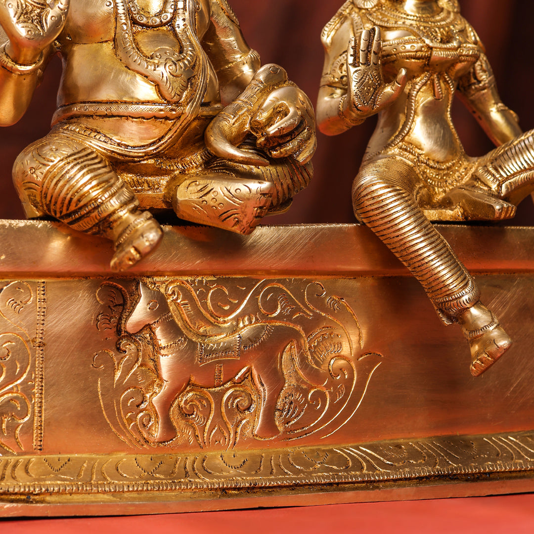 Brass Sitting Kuber And Lakshmi Idol (12 Inch) Vedansh Craft