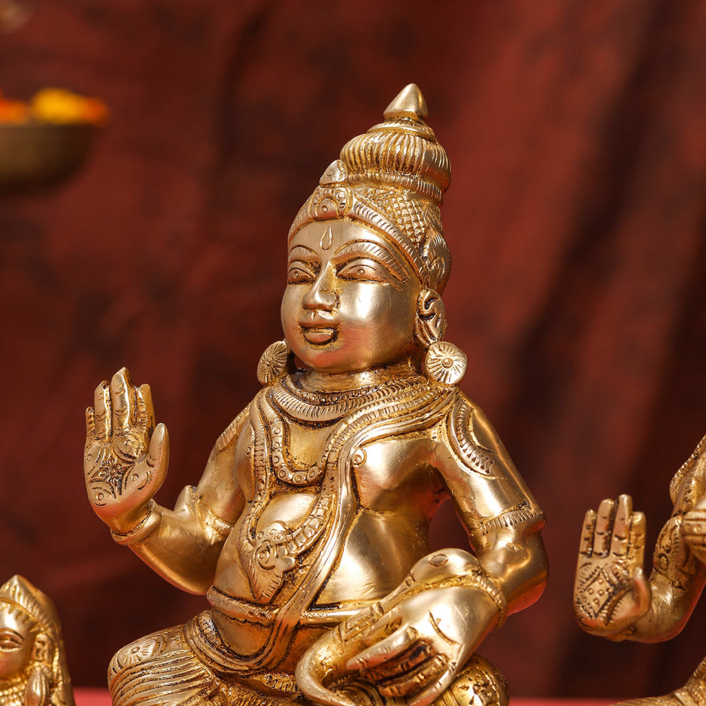 Brass Sitting Kuber And Lakshmi Idol (12 Inch) Vedansh Craft