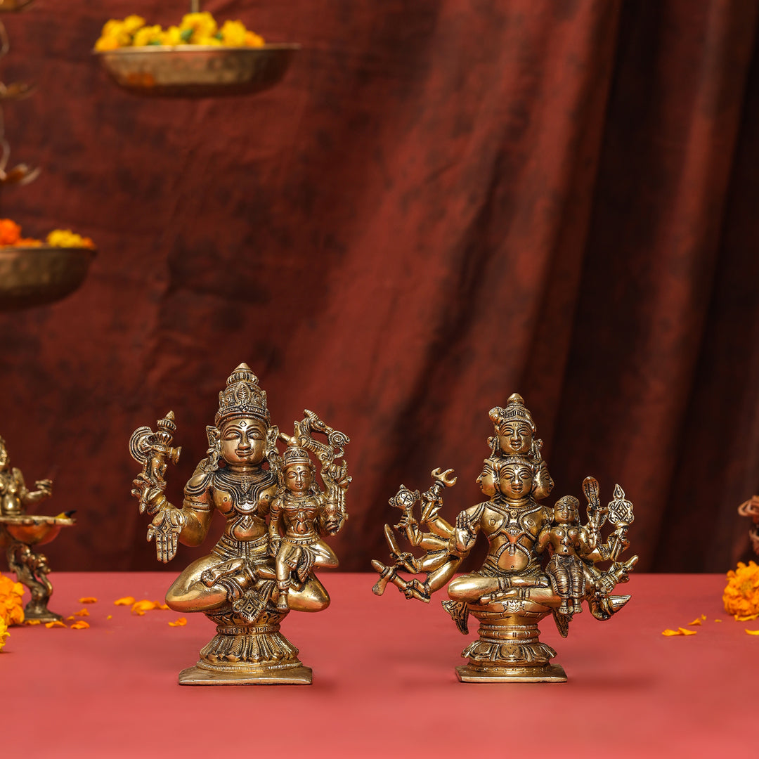 Brass Shiva Parvati Sitting Statue Vedansh Craft