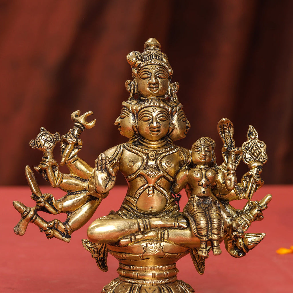 Brass Shiva Parvati Sitting Statue Vedansh Craft