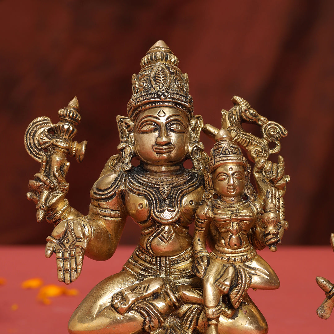 Brass Shiva Parvati Sitting Statue Vedansh Craft