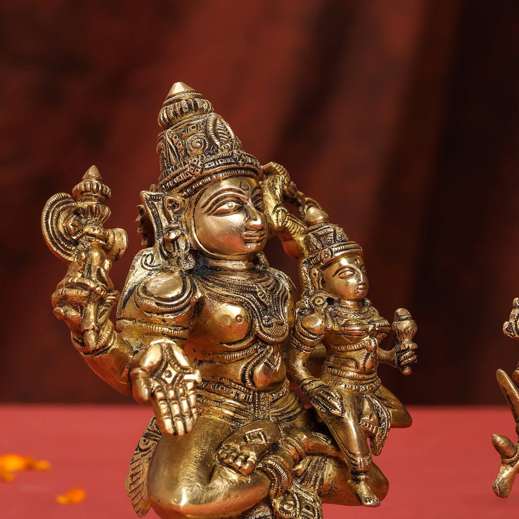 Brass Shiva Parvati Sitting Statue Vedansh Craft