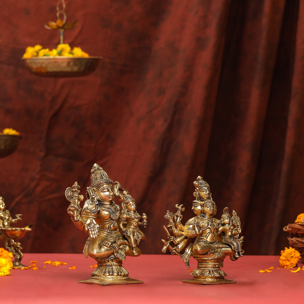 Brass Shiva Parvati Sitting Statue Vedansh Craft