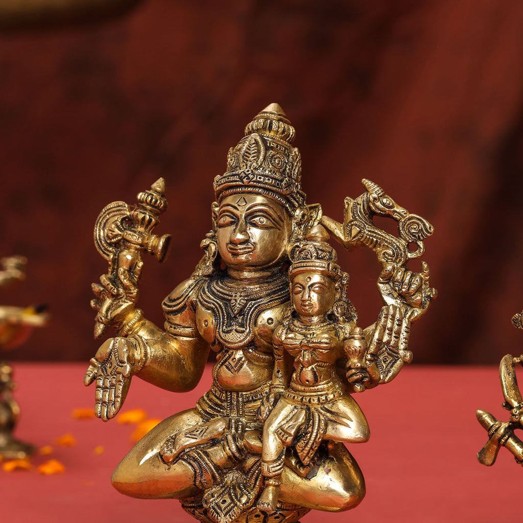 Brass Shiva Parvati Sitting Statue Vedansh Craft