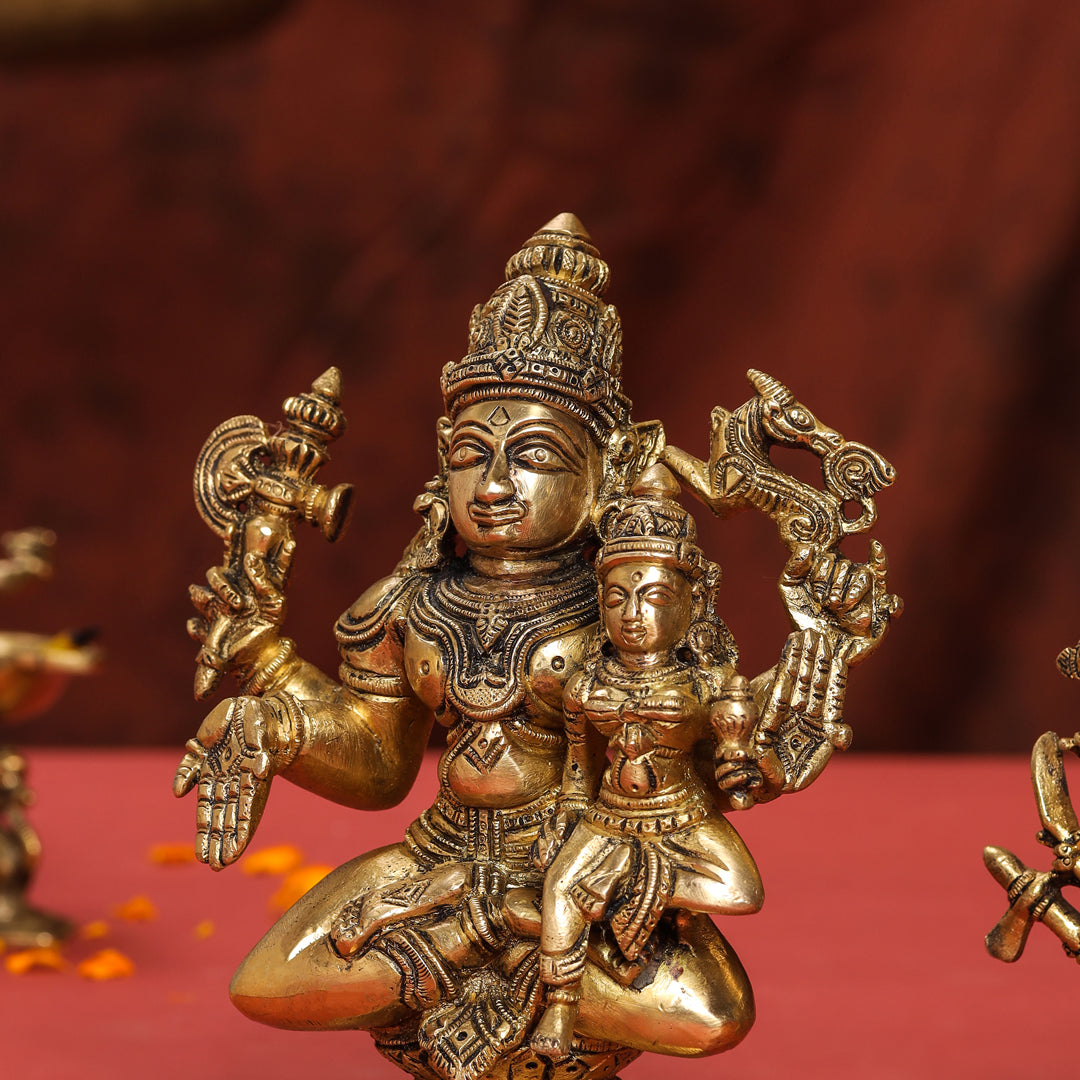 Brass Shiva Parvati Sitting Statue Vedansh Craft